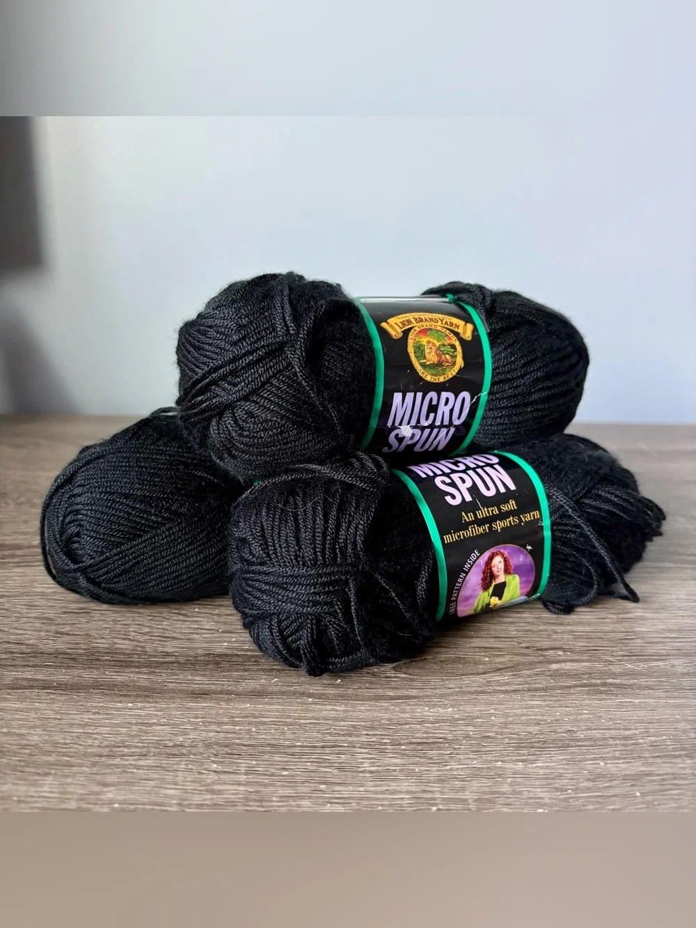 Lion Brand Micro Spun 100% Acrylic Yarn Ebony Black LOT OF 3
